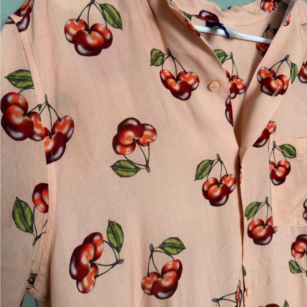 H&M Peach Cherry Print Casual Button Down Shirt